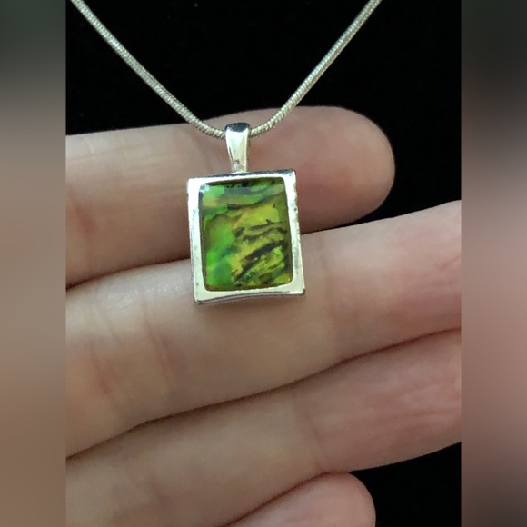 Track Bezel Pendant With Light Green Dichroic Film - Picture 2 of 4